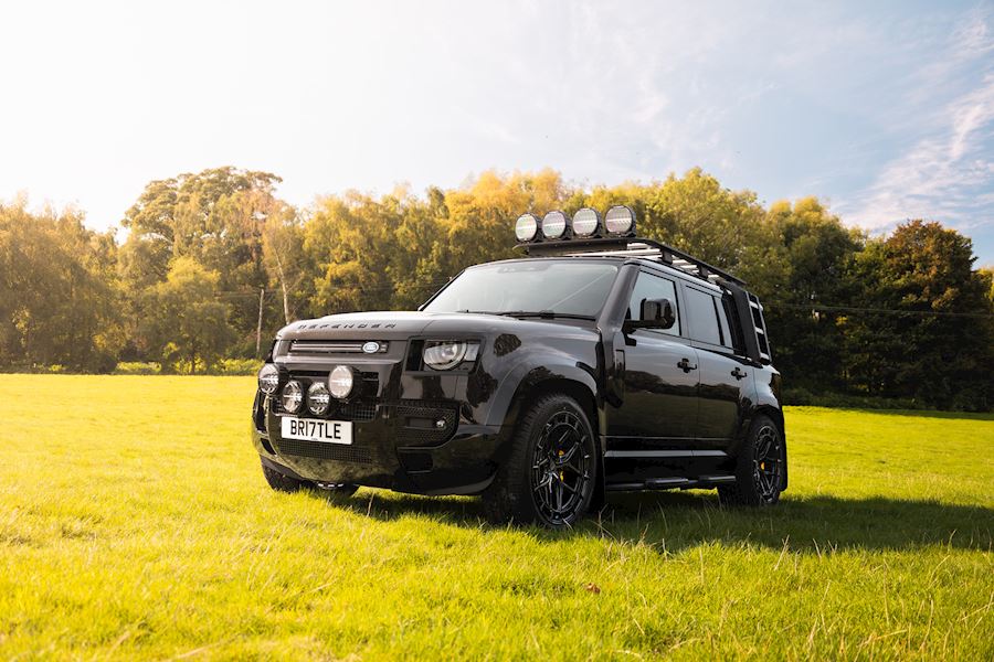 Landrover Defender 110 installed with Vossen HFX-1 wheels in Gloss Black